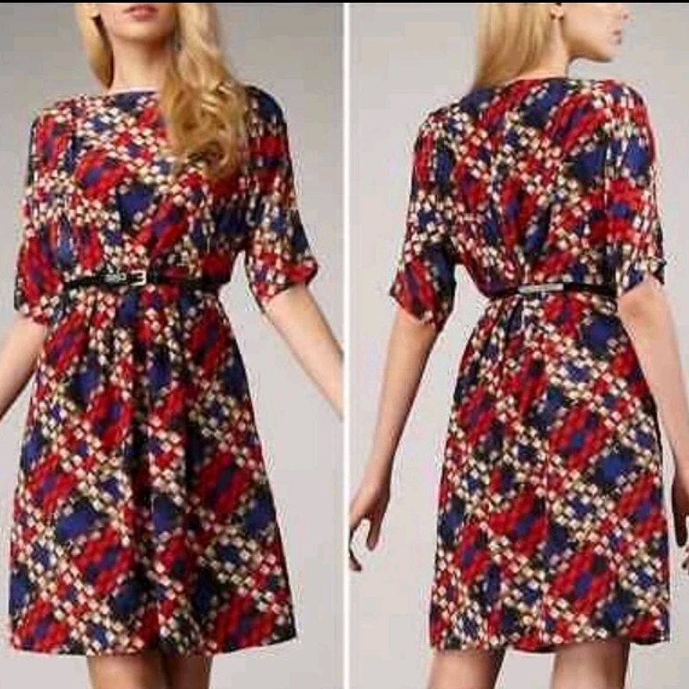 Trina Turk Silk Geometric Midi Office Work Dress Size 7